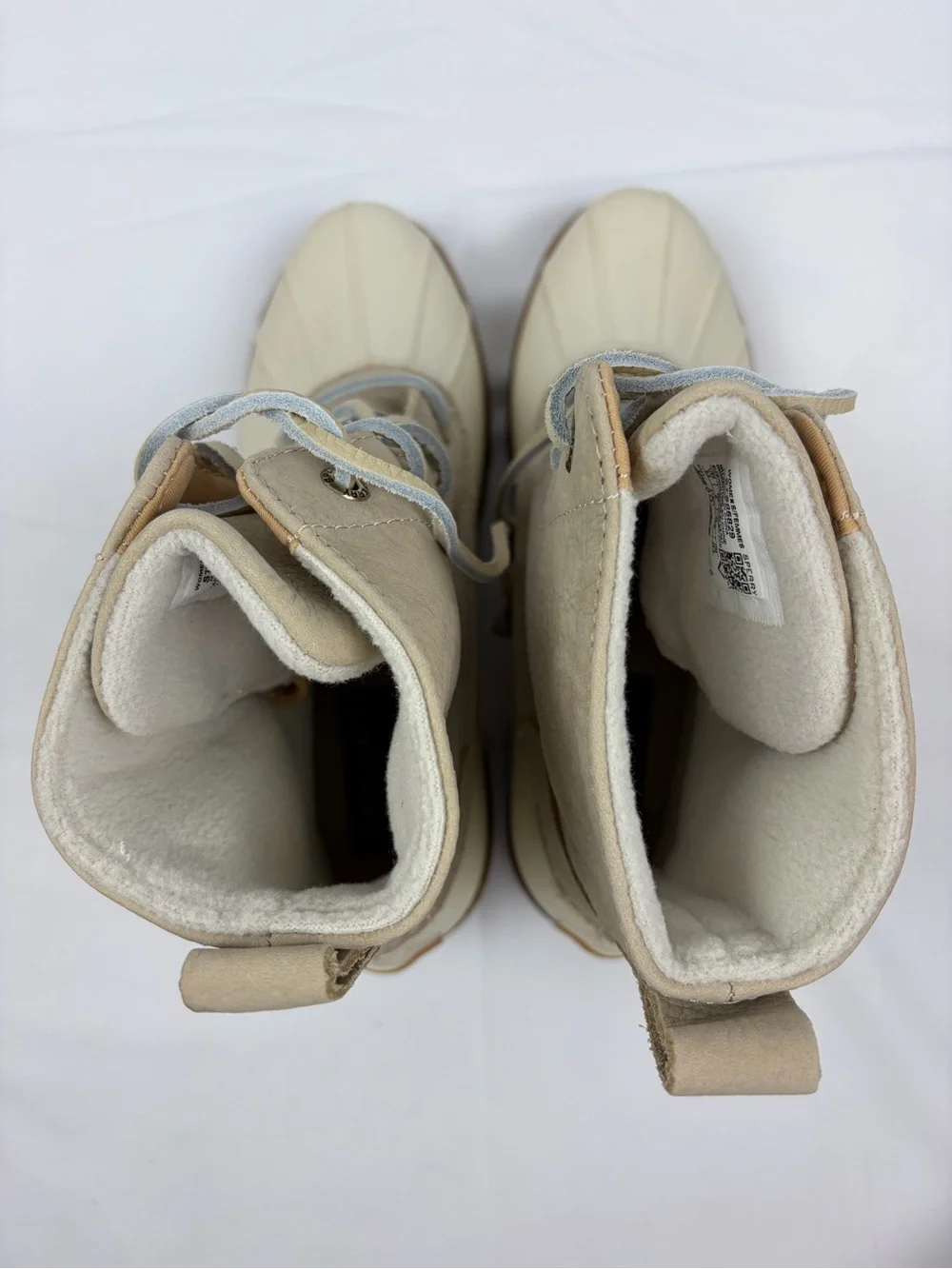 Sperry Saltwater Heel Leather Duck Boots Size 8.5 Cream / Beige